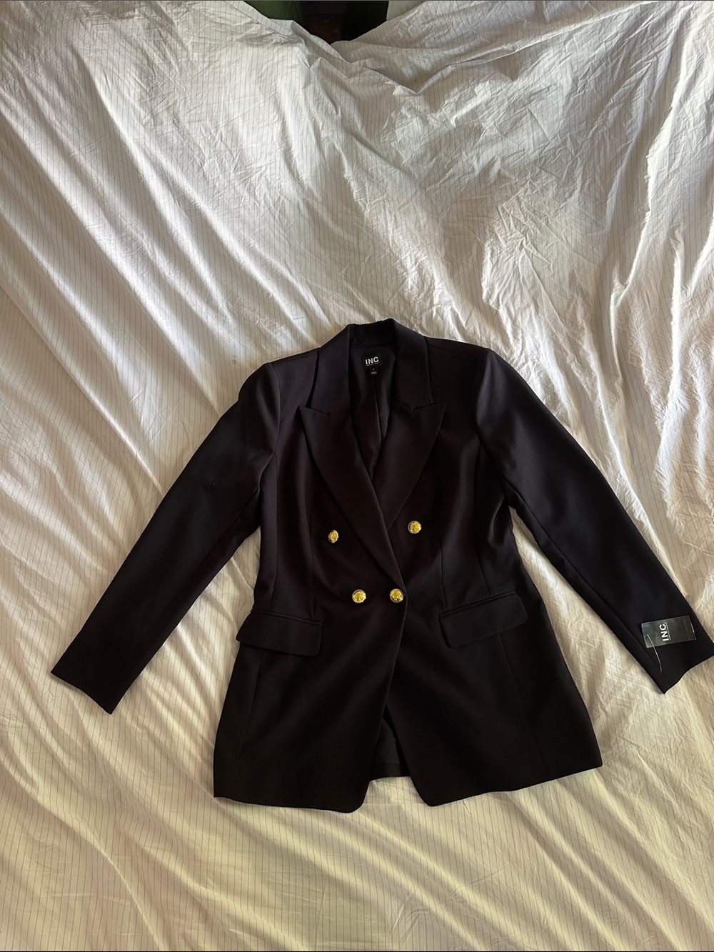 INC International Concepts Black Double-Breasted Blazer with Gold Buttons - L